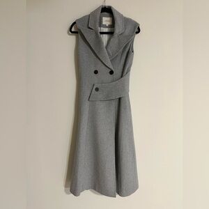 J.ING Gray Wool Blend Double Breasted Sleeveless Longline Vest Coat
